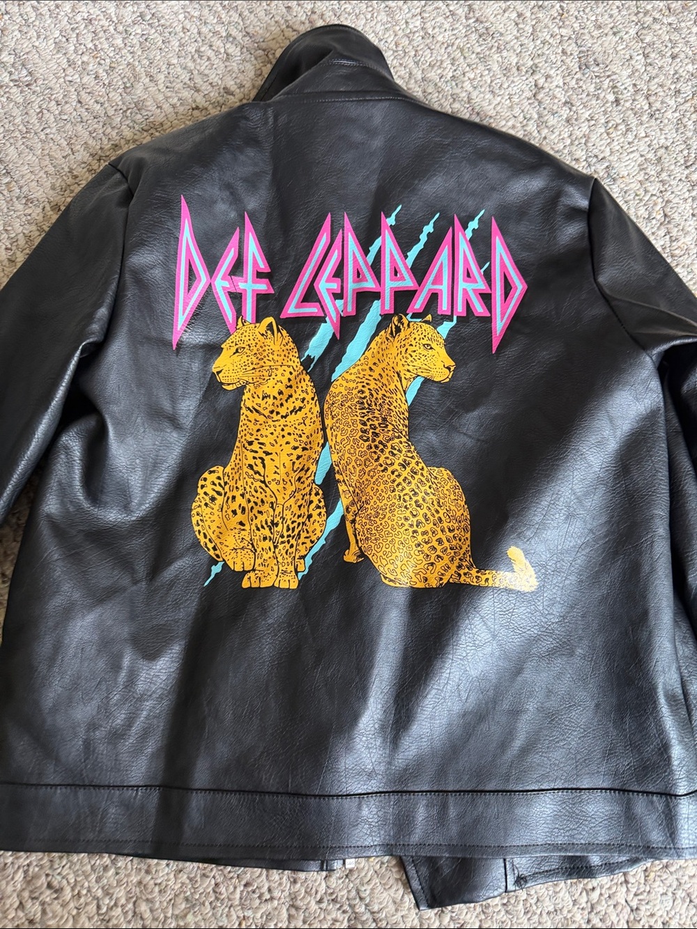 Def Leppard Faux Leather Jacket Black & Pink Girls 14/16
